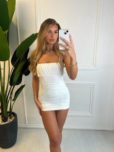White Kendall Ruched Bodycon Dress