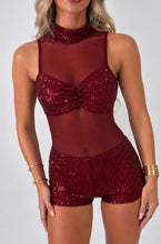 Load image into Gallery viewer, Wine Zoey Sequin Mesh Two Piece Set
