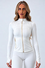 Load image into Gallery viewer, White Daisy Sculpted Zip-Up Co Ord Set

