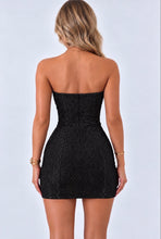 Load image into Gallery viewer, Black Holly Strapless Glitter Mini Dress

