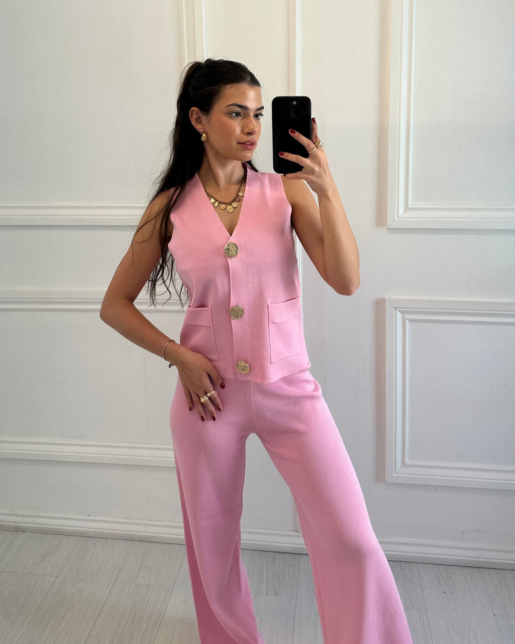 Baby Pink Winnie Gold Button Co ord