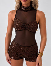 Load image into Gallery viewer, Brown Zoe Sequin Mesh Two Piece Set
