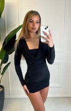Load image into Gallery viewer, Black Selena Cowl Neck Mini Dress
