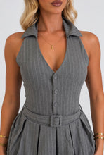 Load image into Gallery viewer, Grey Katie Pinstripe Halterneck Pleated Playsuit
