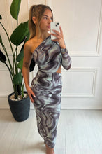 Load image into Gallery viewer, Grey Valeria Abstract Print Cut-Out Dress
