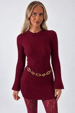 Load image into Gallery viewer, Burgundy Erin Ribbed Knit Mini Dress
