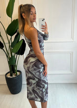 Load image into Gallery viewer, Grey Valeria Abstract Print Cut-Out Dress
