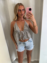 Load image into Gallery viewer, Grey Gingham Tie Front Top
