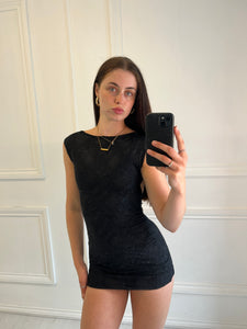 Black Rachel lace backless dress