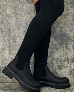 Black Tia Knitted Sock Over the Knee Boots