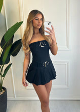 Load image into Gallery viewer, Black Madison Pleated Buckle Mini Dress
