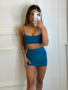 Teal Molly Crop Top and Mini Skirt Co-Ord