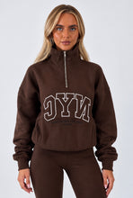 Load image into Gallery viewer, Chocolate Brown NYC Half Zip Sweatshirt &amp; Leggings Set
