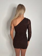 Load image into Gallery viewer, Brown Candice Rhinestone One Sleeve Dress
