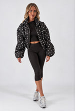 Load image into Gallery viewer, Chocolate Brown Polka Dot High Neck Zip-Up Jacket
