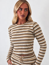 Load image into Gallery viewer, Mocha Ola Stripe Long Sleeve Lounge Set
