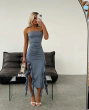 Load image into Gallery viewer, Dusky Blue Melanie Frill Maxi Dress
