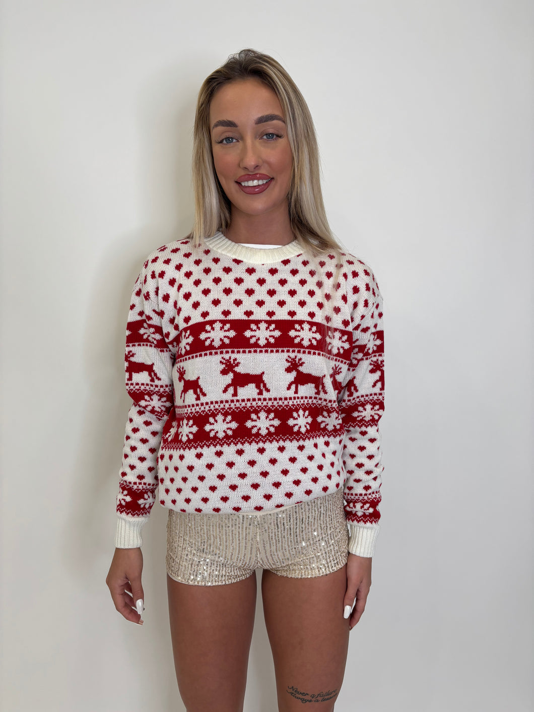 White & Red Patterned Christmas Jumper
