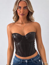 Load image into Gallery viewer, Brown Alisha Faux Leather Corset Top
