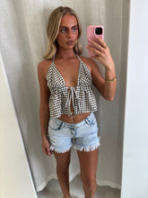Load image into Gallery viewer, Grey Gingham Tie Front Top
