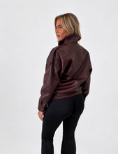 Load image into Gallery viewer, Burgundy Olivia Faux Leather Funnel Neck Bomber Jacket
