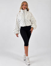 Load image into Gallery viewer, White Polka Dot High Neck Zip-Up Jacket
