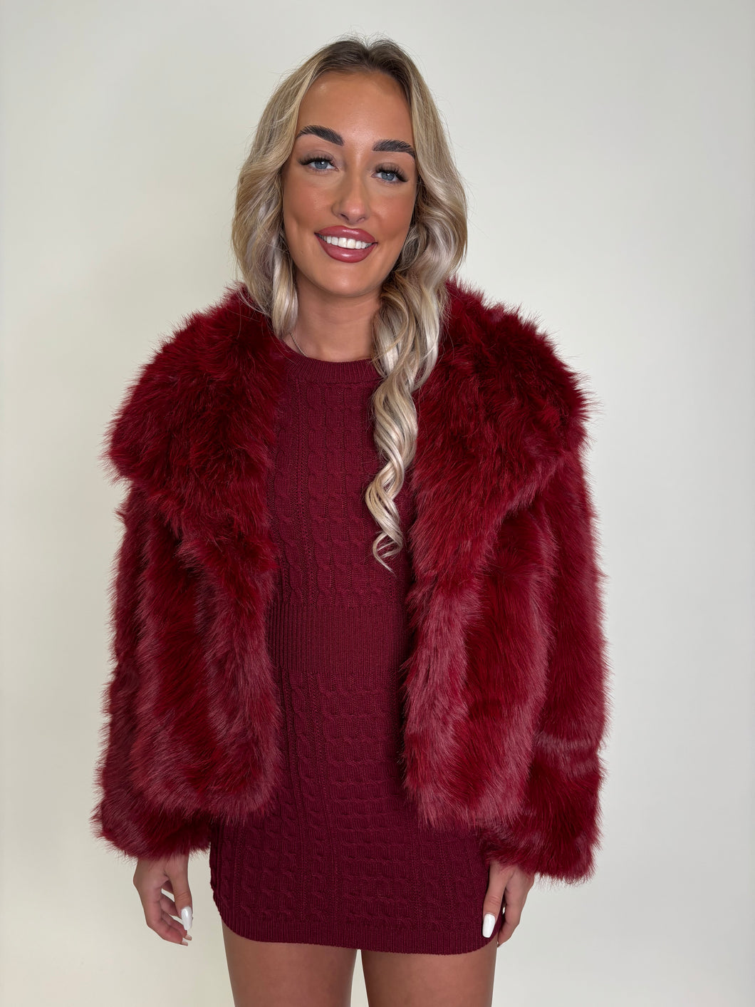 Wine Charlotte Faux Fur Coat