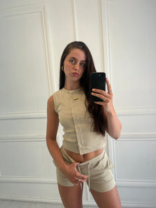 Beige Luna sleeveless button up co-ord