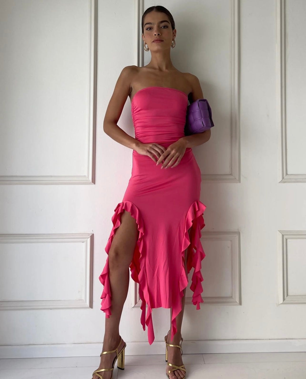 Pink Melanie Frill Maxi Dress