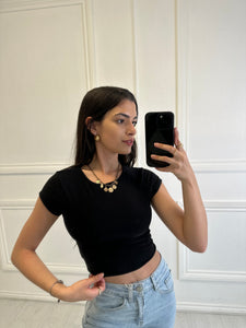Black Open Back Cropped Top