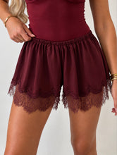 Load image into Gallery viewer, Wine Isla Satin Lace-Trim Shorts

