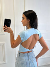 Load image into Gallery viewer, Baby Blue Open Back Cropped Top
