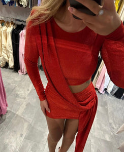 Red Ora Lurex Sash Dress