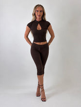 Load image into Gallery viewer, Brown Michaela Keyhole High-Neck Top
