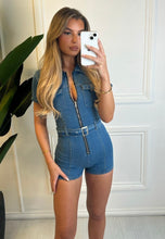 Load image into Gallery viewer, Blue Felicity Denim Utility Playsuit
