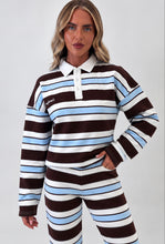 Load image into Gallery viewer, Chocolate Brown &amp; Baby Blue Kaitlin Striped Polo Lounge Set
