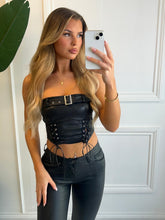 Load image into Gallery viewer, Black Bianca Buckle Lace-up Top
