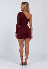 Load image into Gallery viewer, Burgundy Leah Sparkle One Shoulder Mini Dress
