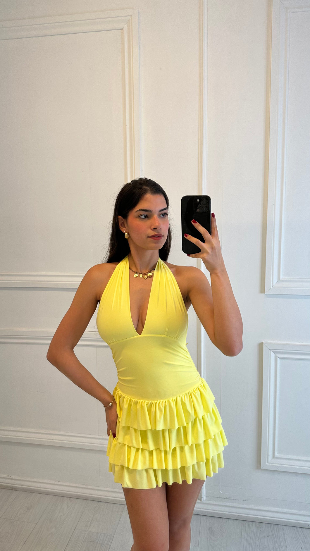 Yellow Avah Frill Dress