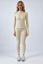Load image into Gallery viewer, Beige Daisy Sculpted Zip-Up Co Ord Set
