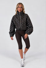 Load image into Gallery viewer, Chocolate Brown Polka Dot High Neck Zip-Up Jacket
