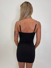 Load image into Gallery viewer, Black Sabrina Diamond Strap Mini Dress
