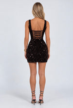 Load image into Gallery viewer, Brown Rachel Sequin Lace-Up Back Mini Dress
