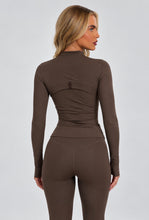 Load image into Gallery viewer, Brown Daisy Sculpted Zip-Up Co Ord Set
