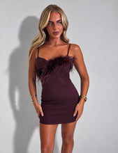 Load image into Gallery viewer, Burgundy Belle Feather Diamanté Mini Dress
