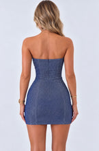 Load image into Gallery viewer, Blue Holly Strapless Glitter Mini Dress
