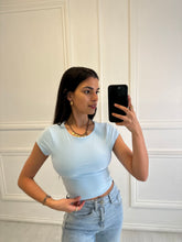Load image into Gallery viewer, Baby Blue Open Back Cropped Top
