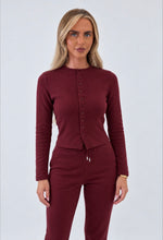 Load image into Gallery viewer, Wine Katy Ribbed Button-Up Top &amp; Straight Leg Trouser Co-Ord Set
