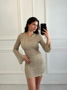 Golden Freya Crochet Dress