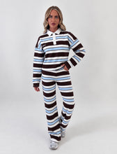 Load image into Gallery viewer, Chocolate Brown &amp; Baby Blue Kaitlin Striped Polo Lounge Set
